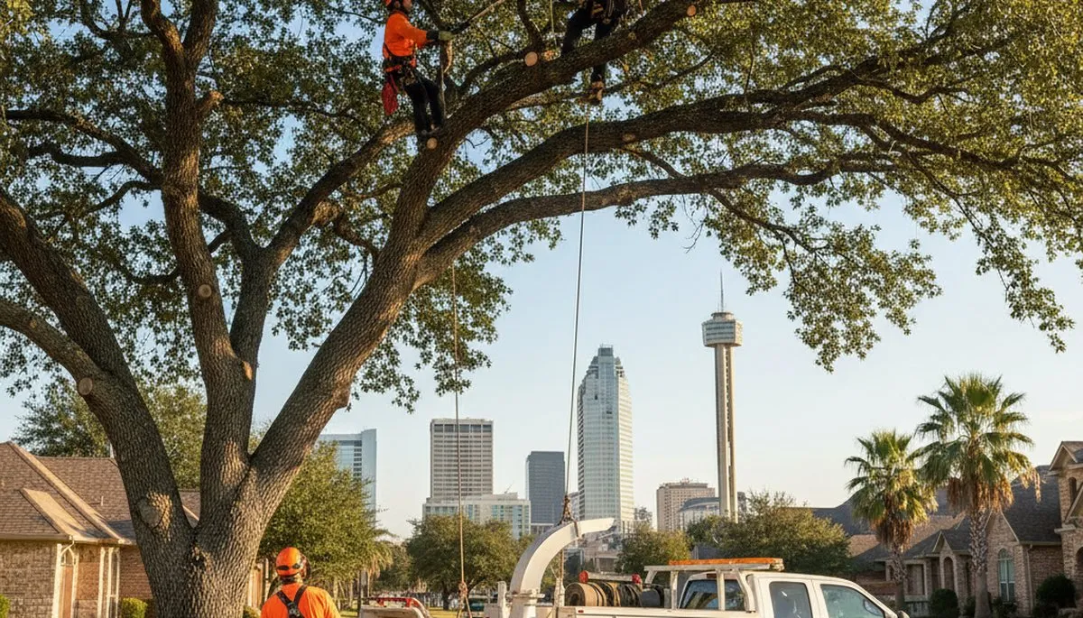 Professional tree removal service in Saint Petersburg FL safely cutting and clearing large oak trees